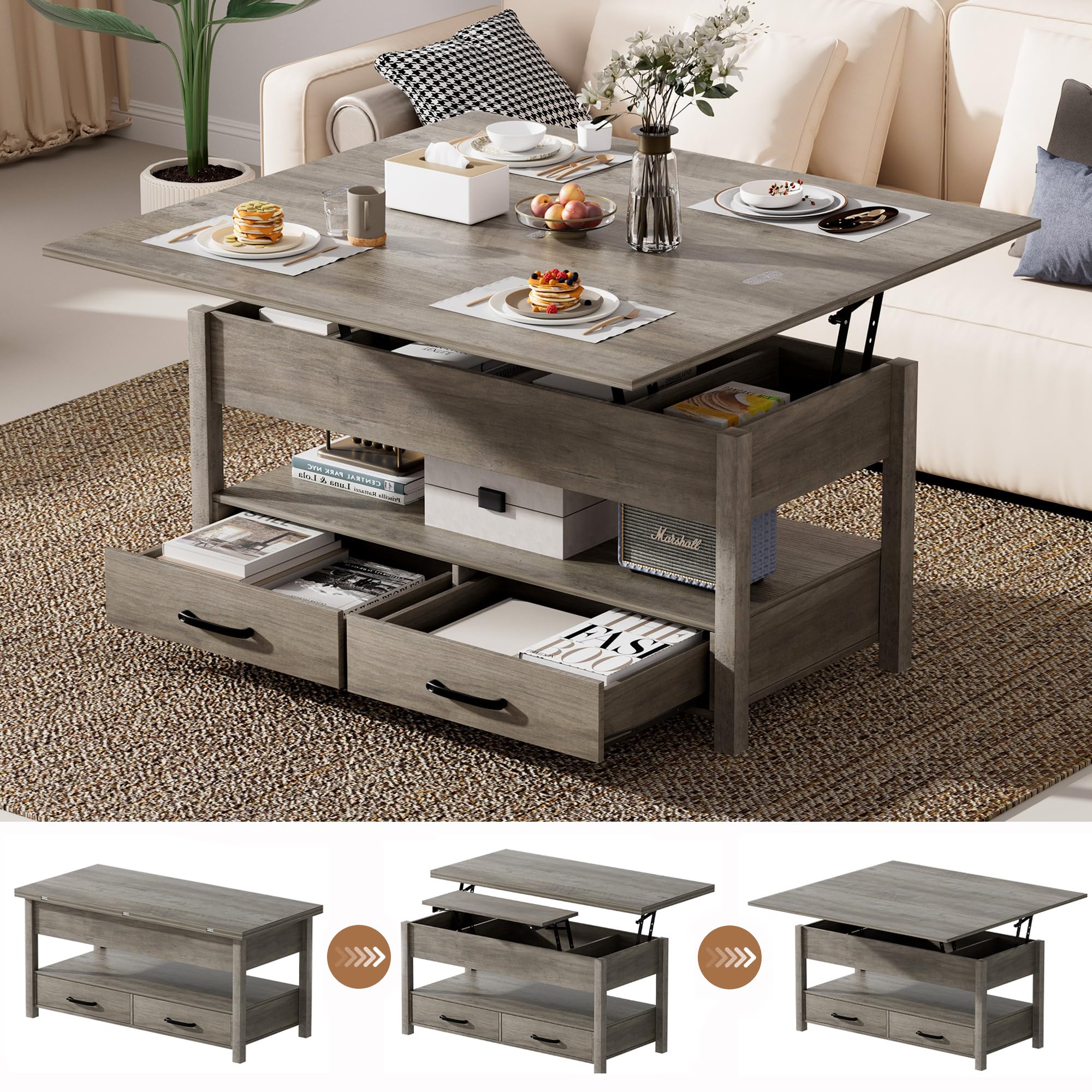 Amazon.com: SYESWAY 42'' Lift Top Coffee Table, 4-in-1